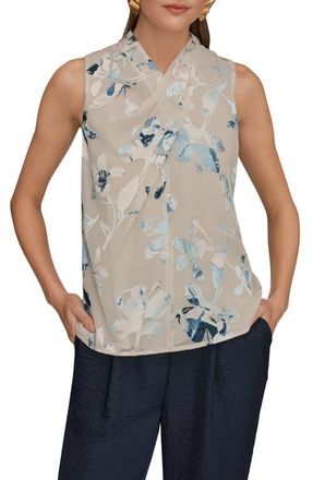 DKNY Floral Burnout Twist Neck Top in Sea Mist Multi at Nordstrom, Size X-Small