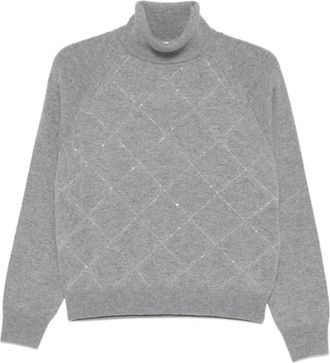 PESERICO Wollen Trui met Diamantpatroon - Dames - Coltruien - Grijs - L - Wol - Truien & Vesten