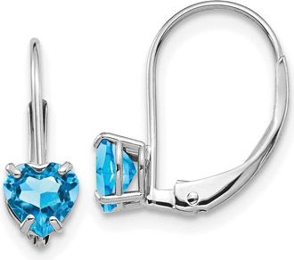 Diamond2Deal 14k White Gold 5mm Heart Blue Topaz Drop Dangle Earrings