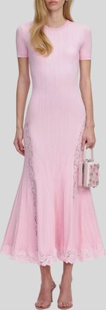 Self Portrait Knit Lace Insert Midi Dress In Pink