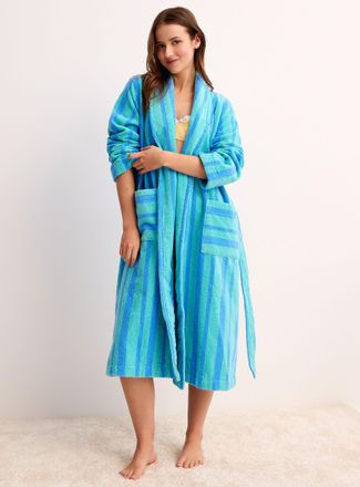 Miiyu Womens Colourful stripes long terry bathrobe