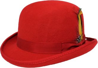 Maz Accessoires Unisex Hard Top Wool Bowler Hat With Feather Satin Lined Sizes S to XL