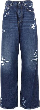 Dolce & Gabbana Pantalones Oversized de Mezclilla Desgastada - Jeans - Mujer - Azul - XS