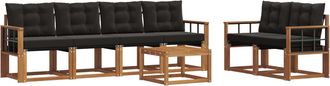 vidaXL Conjunto De Sof&aacute;s De Exterior 7 Uds. Natural Y Negro Vidaxl