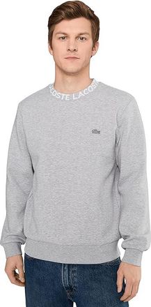 Lacoste Jacquard Branded Jersey Sweatshirt Mens Sweatshirt Silver Chine : 7 (2XL), Cotton/Elastane/Polyester