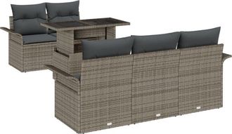 vidaXL Garden Sofa Set with Cushion 6 pcs Grey Poly rattan Vidaxl