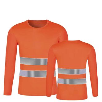 Generic Long Sleeve Hi Vis T Shirts for Men Construction Workwear Breathable Sweat Wicking Quick Dry Cotton Outdoor Safety Reflective Strips Mesh Shirts High 