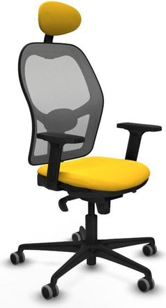 Piqueras y Crespo Piqueras Y Crespo - Jorquera Sincro Malla Gris Similpiel Amarillo Brazos 2d Base Nailon Cabecero Fijo Ruedas 65mm Engomada