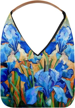 Generic Blue Irises Painting Reusable Lightweight Grocery Bags - Foldable Into Compact Pouch, Washable & Sturdy, Multipurpose for Shopping and Travel