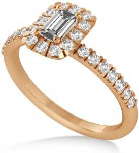 Allurez Emerald Moissanite & Diamond Halo Engagement Ring 14k Rose Gold (0.68ct)