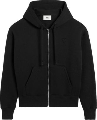 Ami Zip-throughs, male, Black, Size: L Black Zip-Up Cotton Hoodie