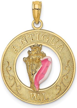 Diamond2Deal 14k Yellow Gold Circle Pink and White Enamel Conch Shell Charm Pendant