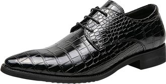 Generic Mens Dress Shoes Classic Lace-ups Derbys Patent Plus Size Oxfords Pointed Toe Leather Shoe Block Heel Non Slip Wide Footwear for Gatherings with Frien