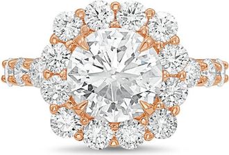 Diana M. Jewels 18kt rose gold 6.00cts Lab-Grown Round Diamond Halo Ring with Diamond Band