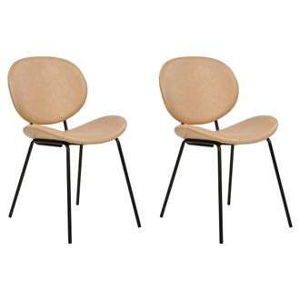 Beliani Beliani - Conjunto De 2 Sillas Piel Sint&eacute;tica Hierro Patas Negras Tapas Sin Reposabrazos Dise&ntilde;o Retro Asientos Comedor Beige Arena Luana
