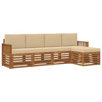 vidaXL Conjunto De Sof&aacute;s De Exterior Con Coj&iacute;n 5 Pcs Natural Y Beige Vidaxl