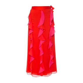 Diane Von F&uuml;rstenberg Maxi Skirts, female, Red, Size: XS Salona Ruffled Silk Chiffon Wrap Skirt
