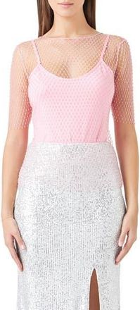 endless rose Embellished Mesh Top in Pink at Nordstrom Rack, Size X-Small
