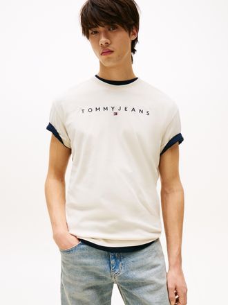 Tommy Jeans T-Shirt TOMMY JEANS TJM REG LINEAR LOGO TEE EXT, Herren, Gr. XXL, beige (desert sand dune), Single Jersey, Obermaterial: 100% Baumwolle, Rundhals, Shi