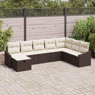 vidaXL Vidaxl - Conjunto De Sof&aacute; De Jard&iacute;n Con Coj&iacute;n 8 Pcs Marr&oacute;n Polirat&aacute;n