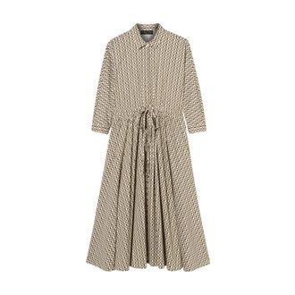 Brooks Brothers Gedessineerde Midi Jurk met Trekkoord - Dames - Casual kleedjes - Groen - S - Katoen - Kleedjes