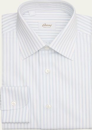 Brioni Mens Cotton Multi-Stripe Point Collar Dress Shirt