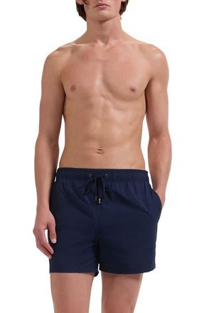 Bugatchi Zane Mid Length Print Swim Trunks in Navy at Nordstrom, Size Xx-Large