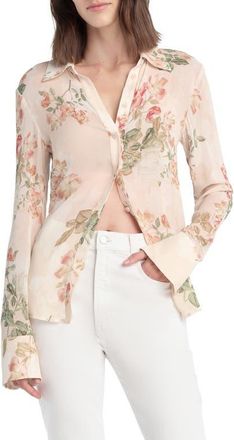 Favorite Daughter The Bailey Georgette Button-Up Shirt in Light Peach Rose G at Nordstrom, Size X-Small