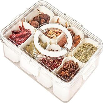 OEM Snackbox - 8 Compartimentos - 31 X 23,5 X 6,5 Cm - Transparente Caja Con Recipientes Blancos - Ideal Para Picnics, Fiestas Y Uso Dom&eacute;stico - 1 Unidad