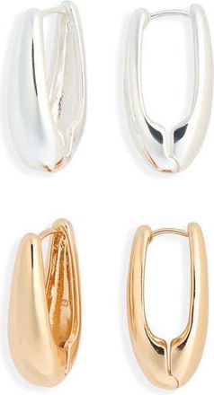 Leith Pack of 2 Elongated Hoop Earrings in Gold- Silver at Nordstrom Rack
