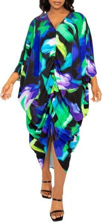 Buxom Couture Abstract Floral Center Ruched Dress in Blue Multi at Nordstrom, Size 2X