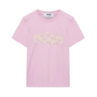 Msgm T-Shirts, female, Pink, Size: S T-Shirt