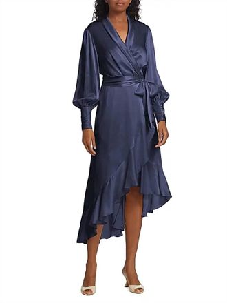 Zimmermann Silk Wrap Midi Dress In Navy