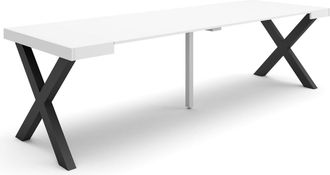 Skraut Home Mesa Consola Extensible, Mesa Comedor Plegable, 260, Para 12 Comensales, Patas Madera Maciza, Estilo Moderno, Blanco - Skraut Home