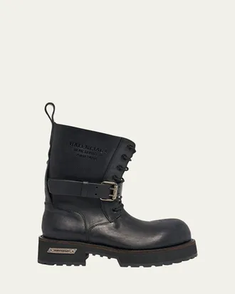 Balenciaga Mens Venom Leather Lace-Up Booties