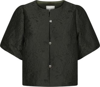 Neo Noir Aisa Brokaat Blouse - Dames - Blouses & Shirts - Groen - Maat: XS Brokaat