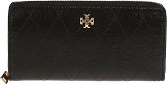 Tory Burch Charlie Quilted Zip Continental Portemonnee - Dames - Portefeuilles - Zwart - ONE Size - Leer - Accessoires