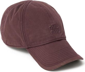 Miu Miu Drill baseball cap - women - Cotton/Calf Leather - M - Red