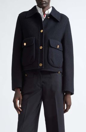 Thom Browne Wool Bell Sleeve Jacket in Navy at Nordstrom, Size 38