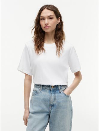 Tommy Hilfiger Womens Mixed-Media Cotton Interlock T-Shirt - Optic White - XXL