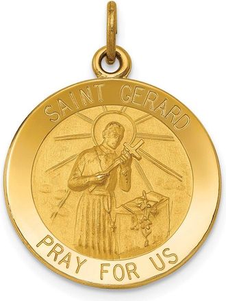 Diamond2Deal 14k Yellow Gold and Satin Solid Saint Gerard Medal Round Pendant