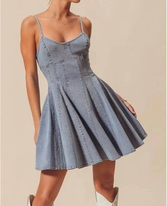 So Me Robin A-Line Fit And Flare Denim Mini Dress In Blue