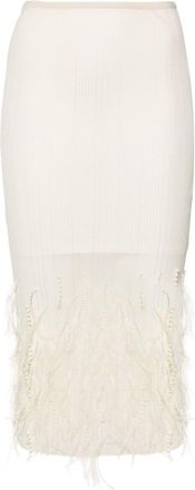 Patrizia Pepe feather-detailing midi skirt - women - Polyamide/Polyester/Ostrich Feather/Elastane/Polyamide/Viscose - II - Neutrals