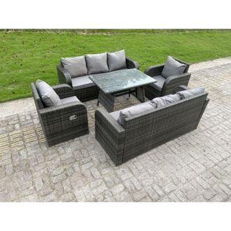 Fimous Outdoor Rattan Garden Furniture Sofa Set Dining Table Recling Arm Chairs Lounge Sofa 8 Seater - Fimous