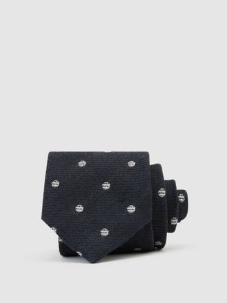 Reiss Navy Wool-silk Textured Polka-dot Tie