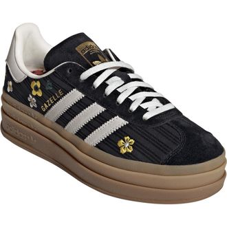 adidas Gazelle Bold Platform Sneaker in Black/White/Eqt Yellow at Nordstrom, Size 10.5