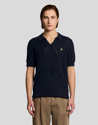 Lyle & Scott Lyle And Scott Mens Open Collar Argyle Knitted Polo Shirt - Black - Size: 34