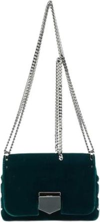 Jimmy Choo London Pre-owned Shoulder Bags, female, Green, Size: ONE SIZE Pre-owned Velvet Shoulder Bag