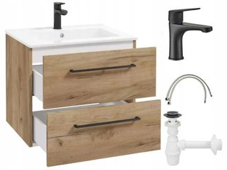 OEM Mueble De Ba&ntilde;o Con Lavabo Suspendido De 50 Cm, De Roble Artesanal, Con Grifo Y Sif&oacute;n De Pino