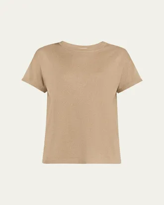 Brunello Cucinelli Shimmering Cashmere Short-Sleeve Crewneck Sweater